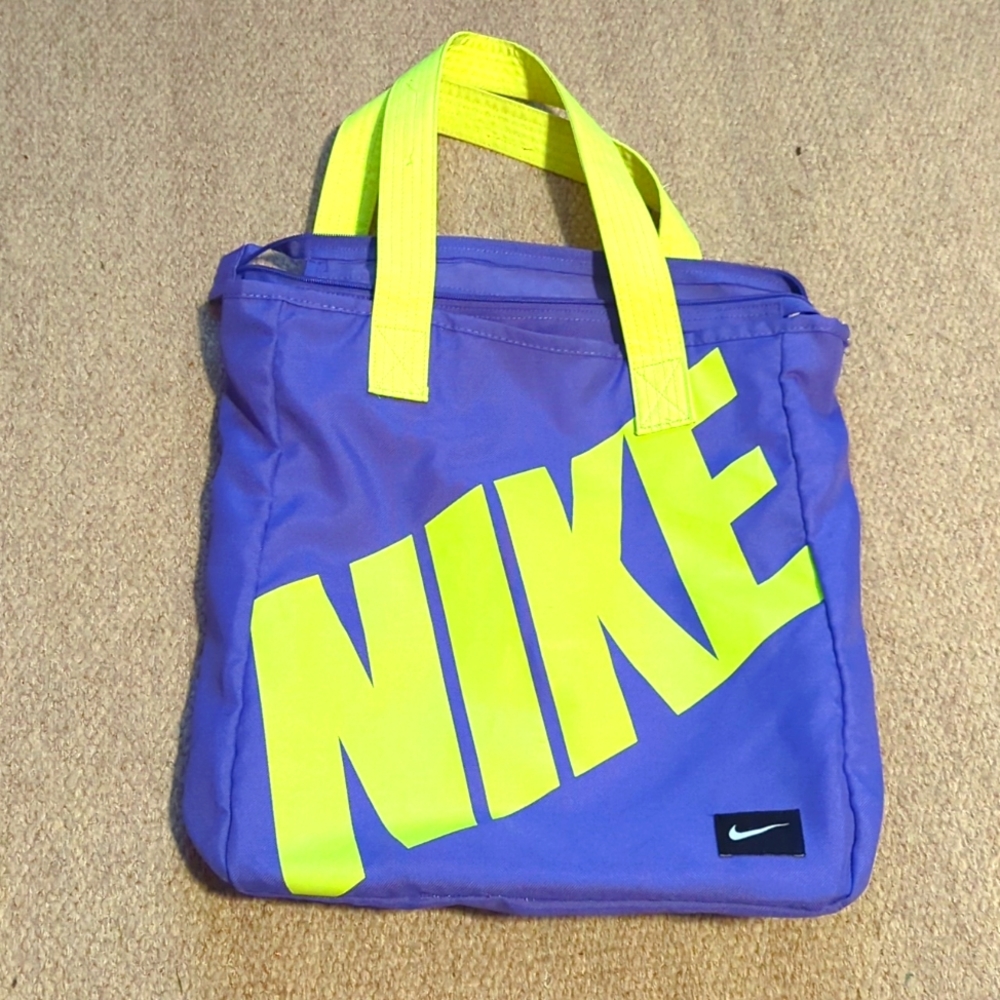 Nike neon yellow and purple tote bag